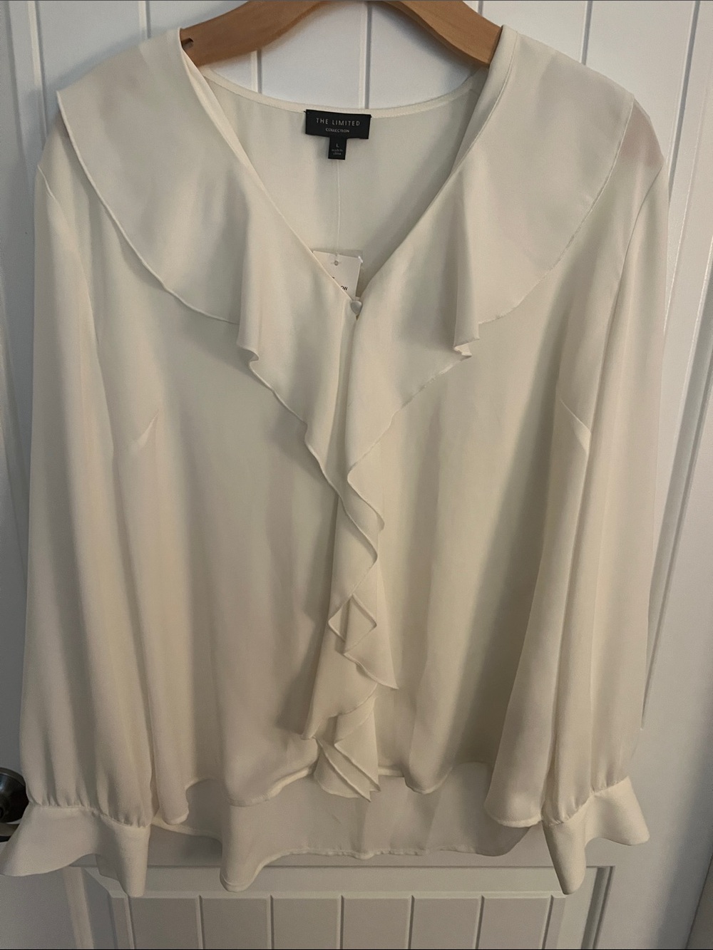 The Limited Cream Ruffle-Front V-Neck Blouse